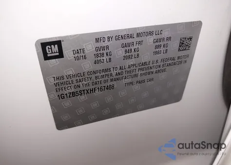 2017 Chevrolet Malibu Ls z USA, uszkodzony, nr VIN 1G1ZB5STXHF167408